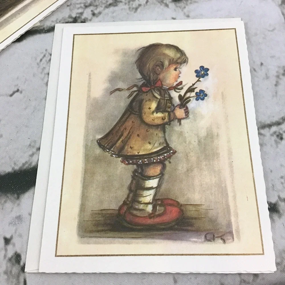 Vintage Blank Inside Notecards Lot-5 German‎ Children Illustrations W/Envelopes